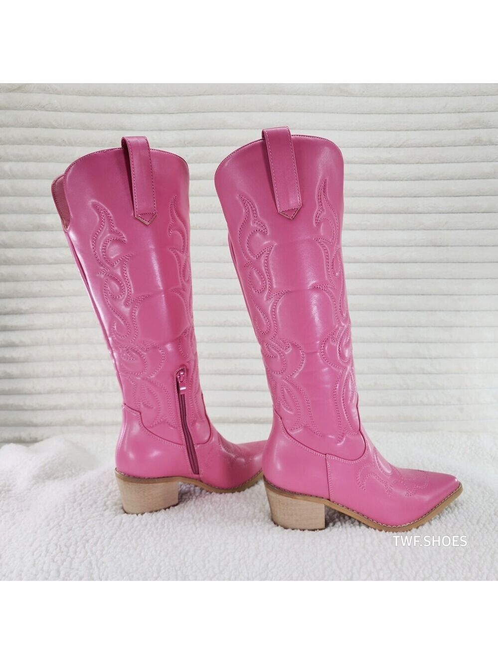 NIB Dalton Barbi Pink Knee High Western Cowgirl Boots Wood Block Heels